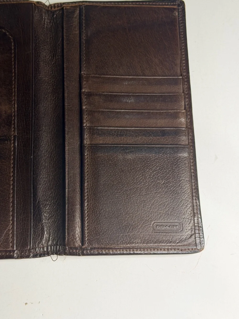 Rare! Vintage Water Buffalo Coach Men's Dark Brown Leather Long Bifold - Picture 2 of 4